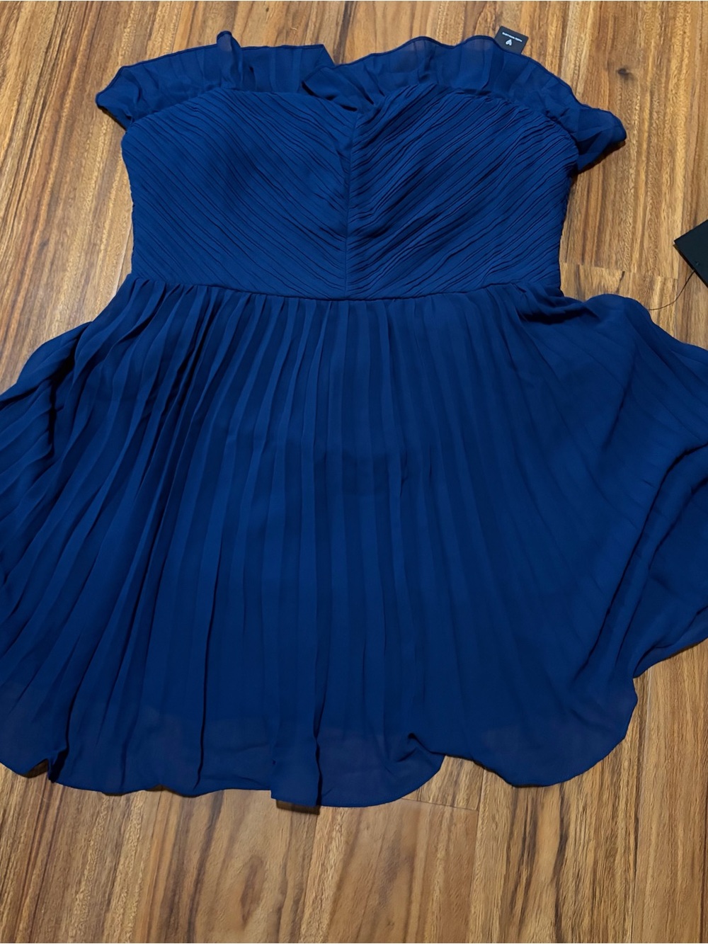 Lulu's Navy Pleated Off-Shoulder Mini Dress